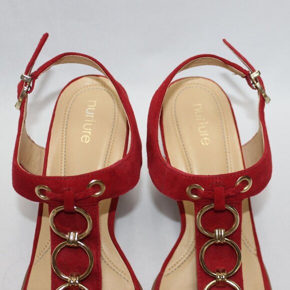 Nurture Lenna Red Suede Leather Sandals - Picture 3 of 9